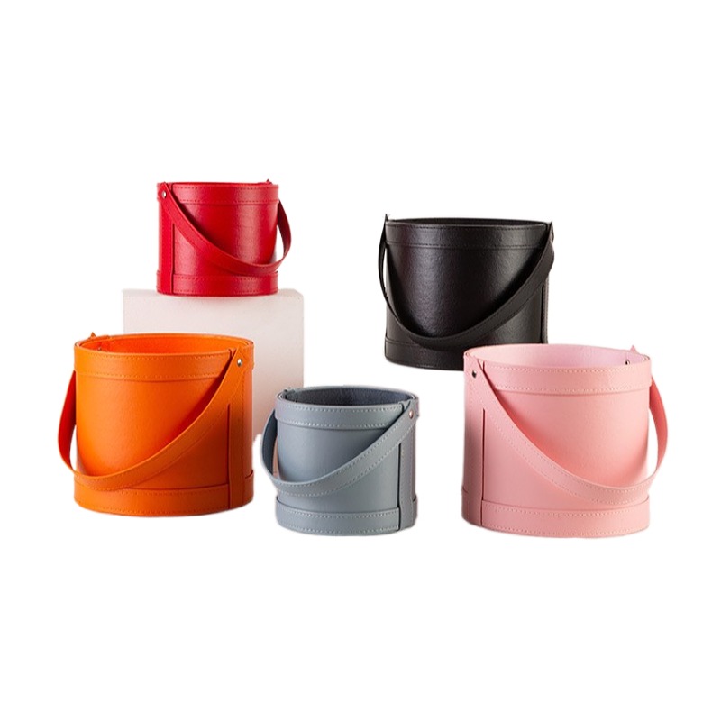 Florist Supply Buckets - Scatola Regalo Rotonda in Pelle Portatile,